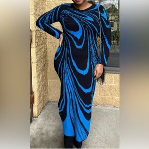 Chic Long Sleeve Blue and Black Dress
